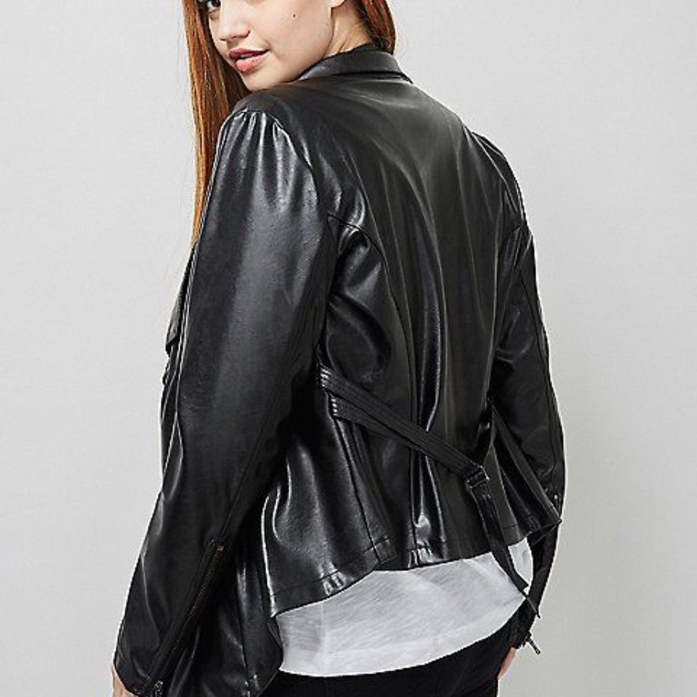 Lane Bryant Faux Leather Draped Lapel Jacket, Black, 16W